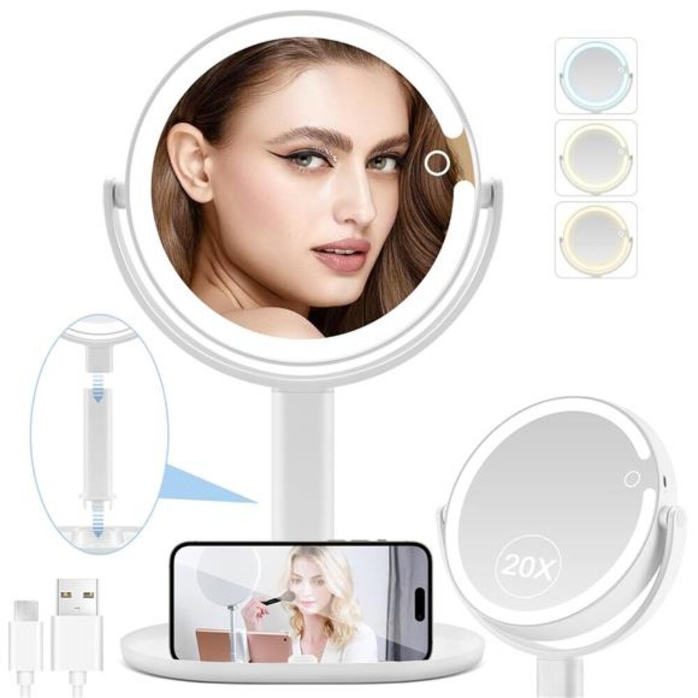 Lighted Makeup Mirror, Type-C Rechargeable 20X Magnifying Mirror